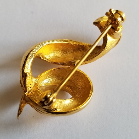 Vintage looped ribbon brooch by LIA gold tone squiggle curly pin - Picture 9 of 10